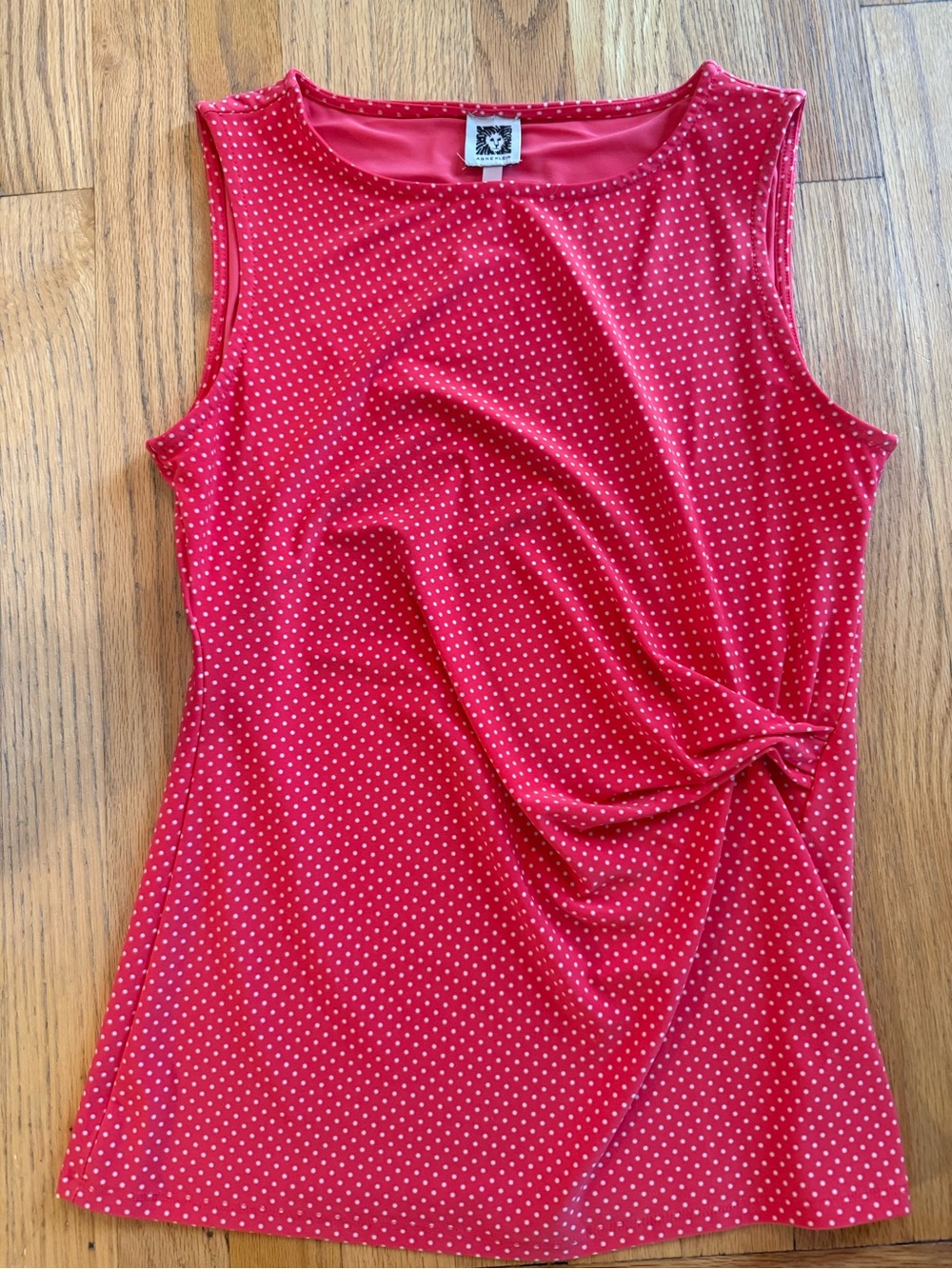 Red Polka Dot Sleeveless Twist-Detail Top